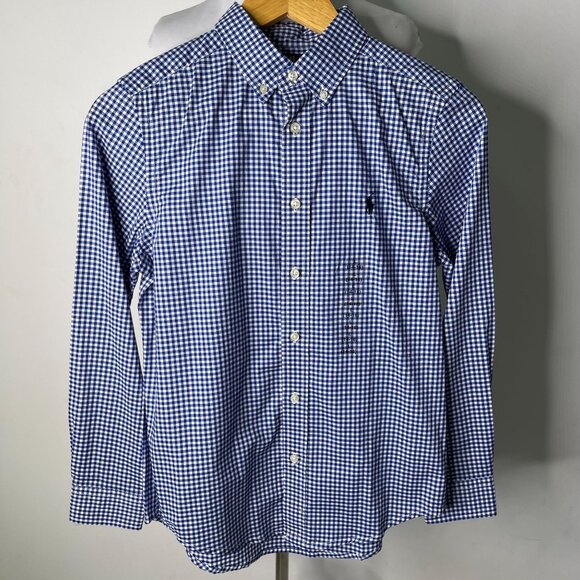 NWT POLO Ralph Lauren Kid's Blue White Checkered Button Down Shirt Size Large - Picture 1 of 9